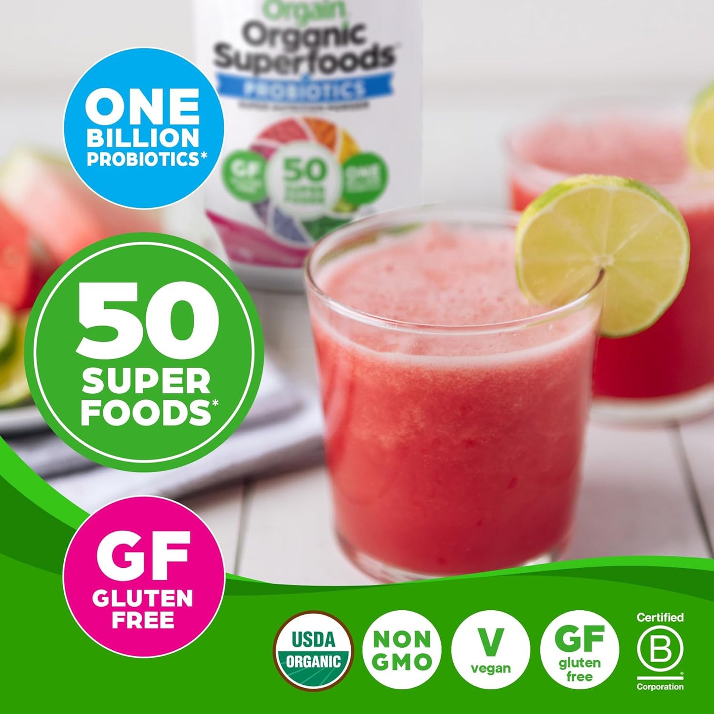 Organic Greens Powder + 50 Superfoods, Berry - 1 Billion Probiotics for Digestive Health, Antioxidants, Vegan, Plant-Based, Gluten-Free, Non-GMO, Green Juice & Smoothie Drink Mix - 0.62lb